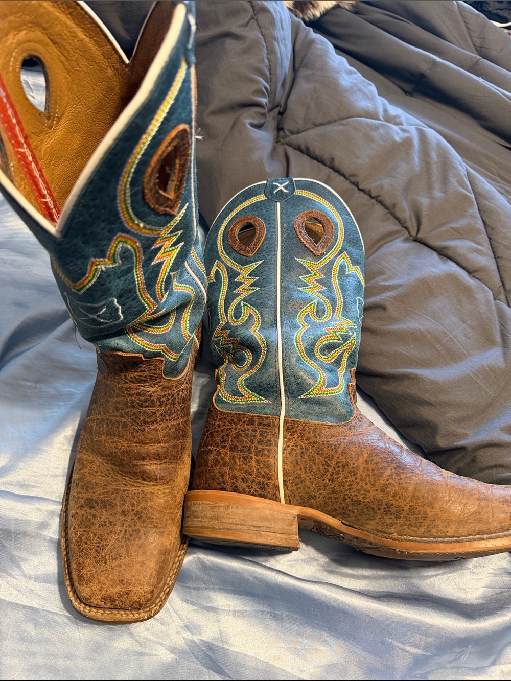 Twisted X Brown Leather Foot Teal Shaft Cowboy Boots